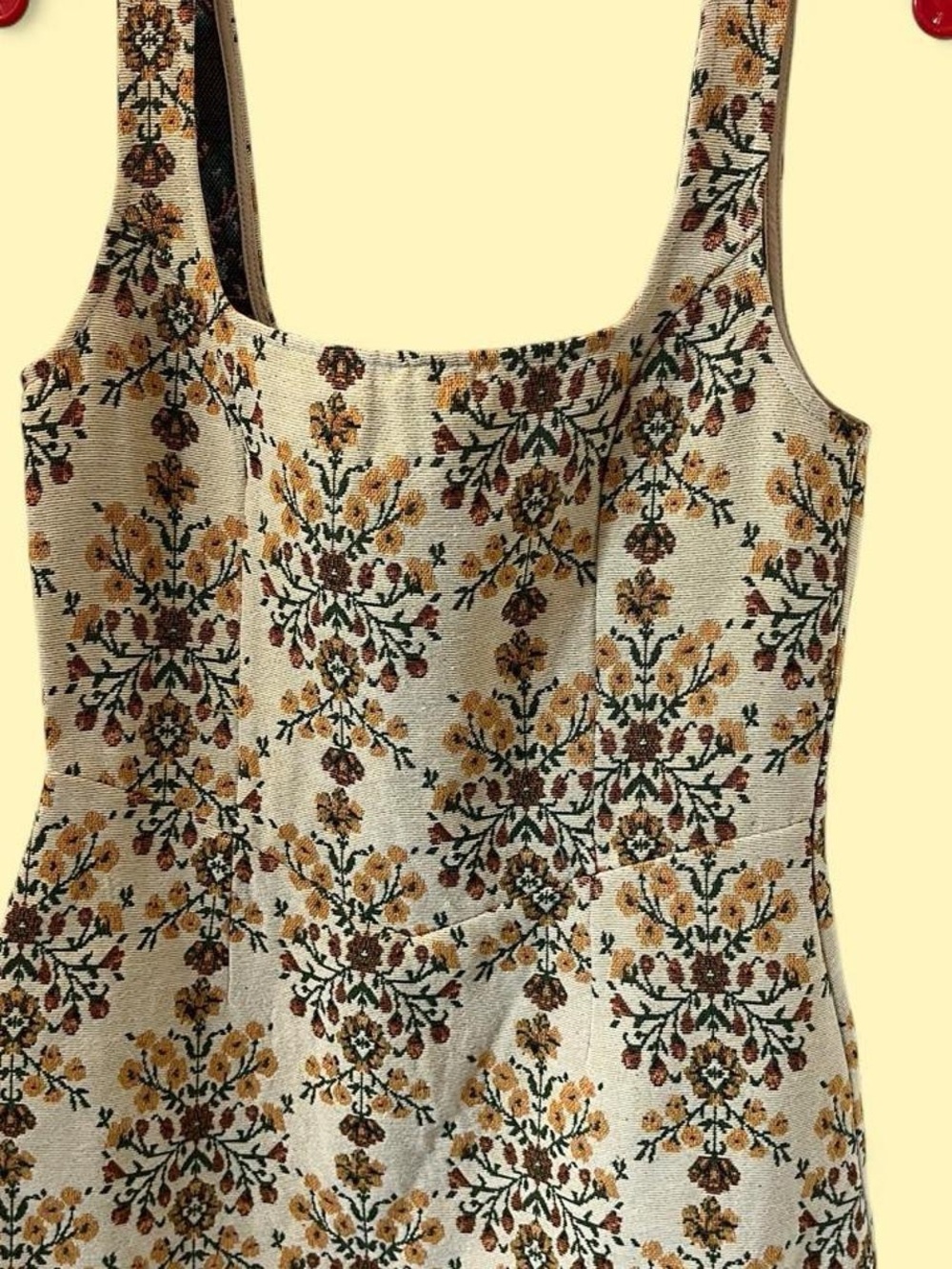 vestique Floral Tapestry Tank Dress in Cream, Mustard, and Green